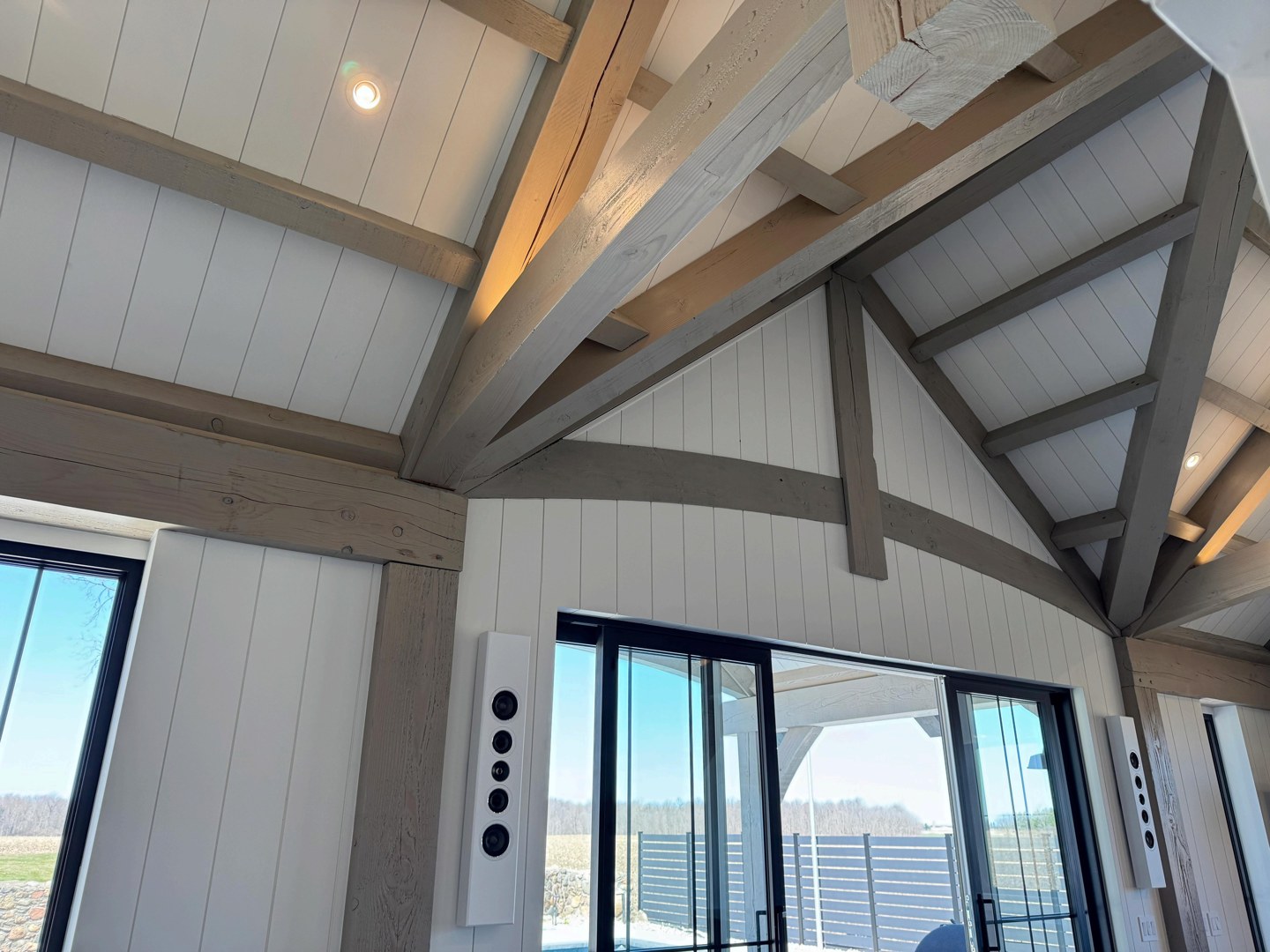 Interior pool-house beams and timber connections
